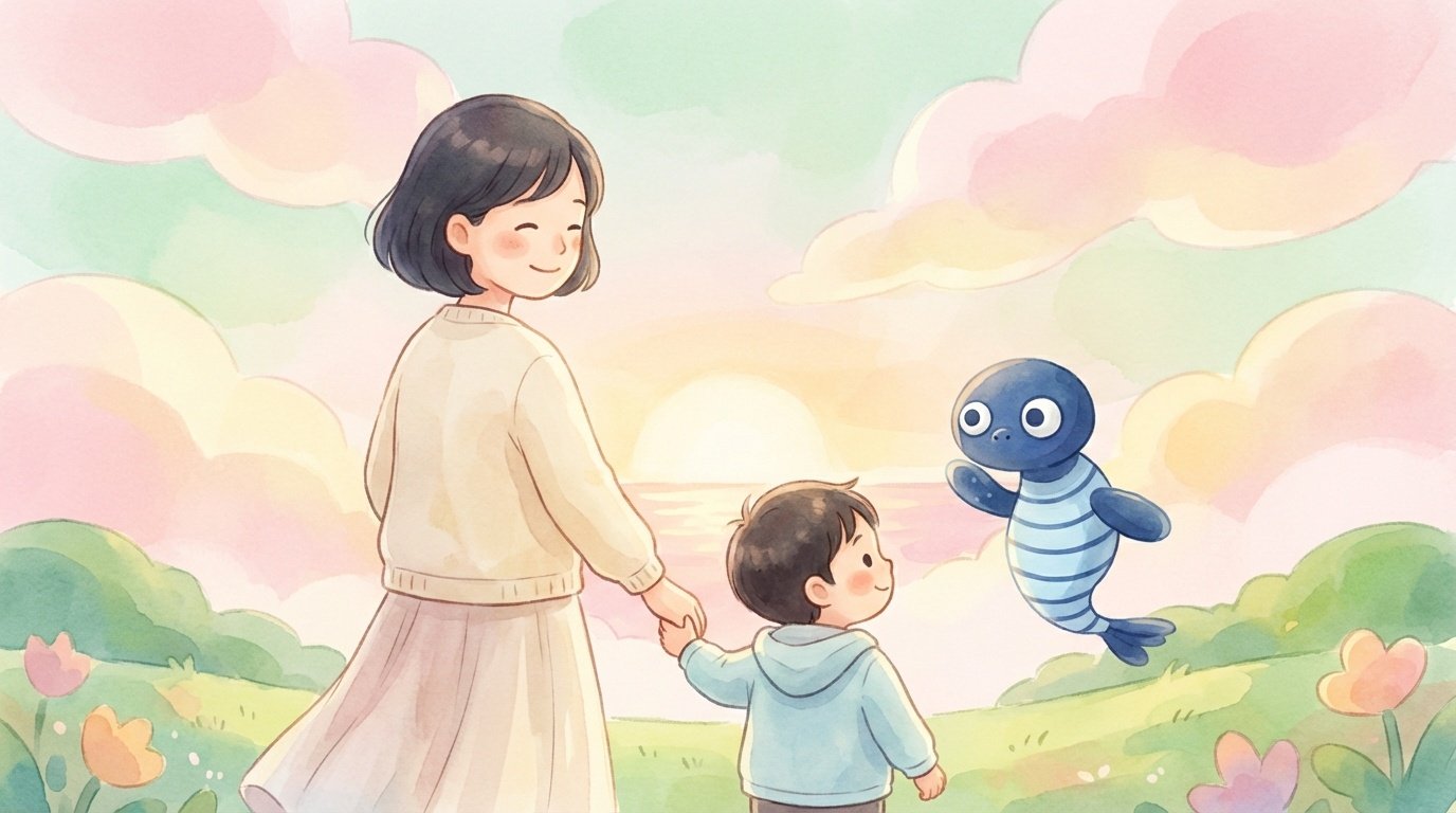 かんのむし君と親子のイラスト