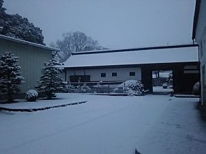 雪の薬師堂で消防点検