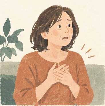 胸に手を当てる50代の女性のイラスト
